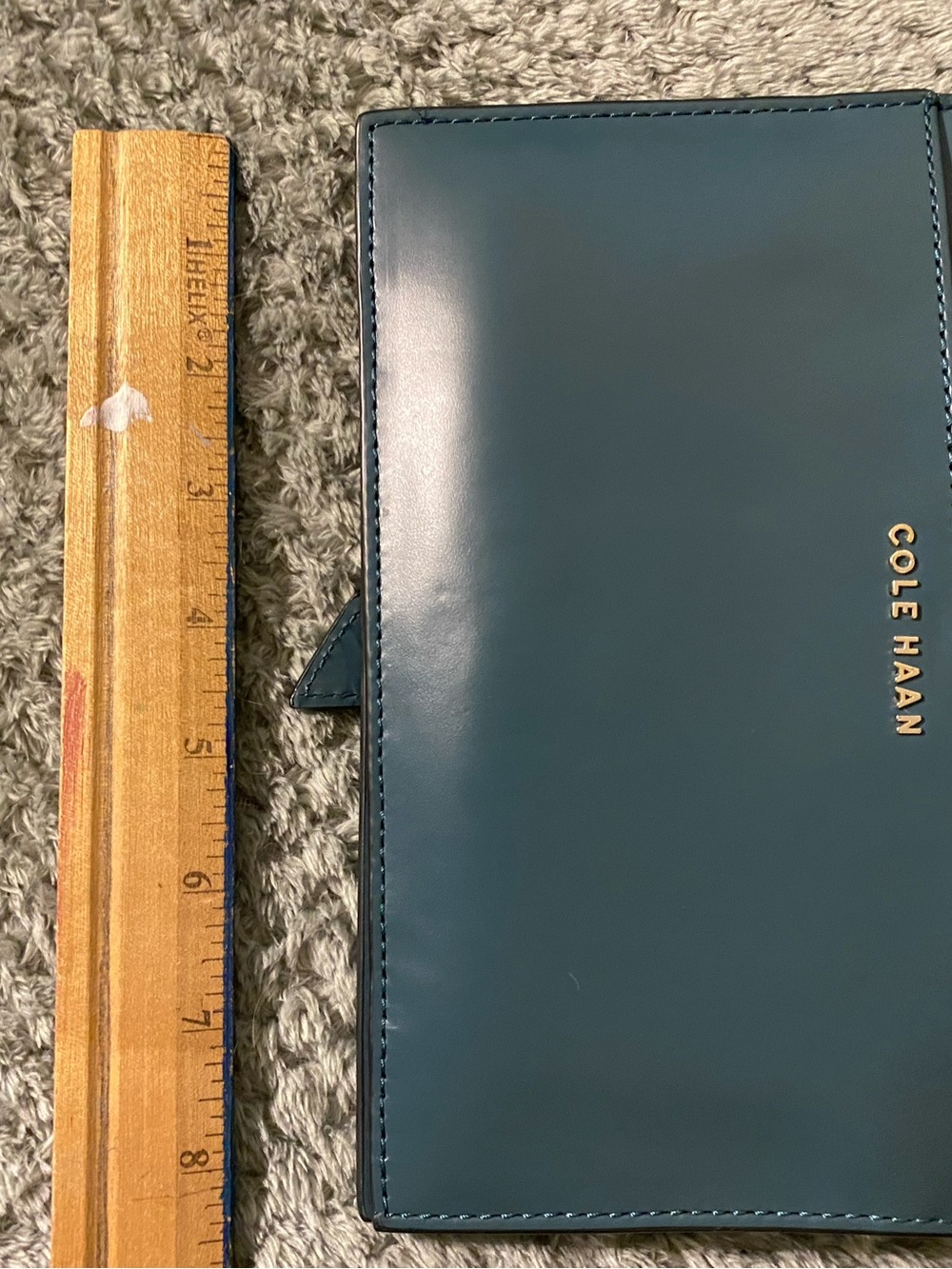 New Cole Haan Teal Leather Zip Wallet Clutch with Gold Logo